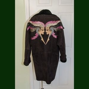 Vintage 80s Shearling Artisan Coat with Appliques